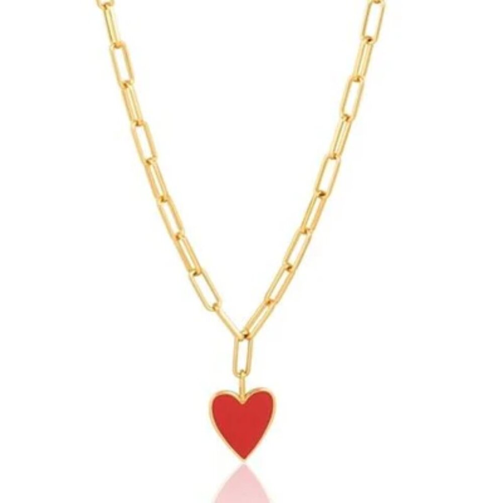 Sahira 18K Gold Plated Enamel Heart Link Necklace - Red- NWT